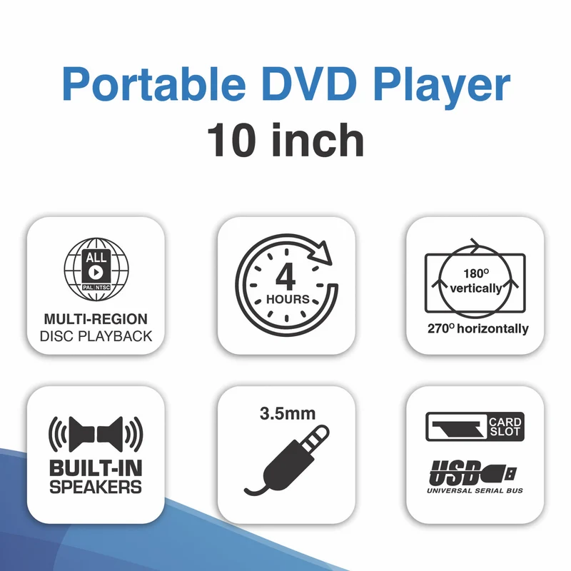 Laser 10" Portable DVD Player With Anti-Skip Technology 2024