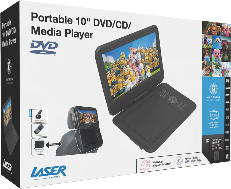 Laser 10" Portable DVD Player With Anti-Skip Technology 2024