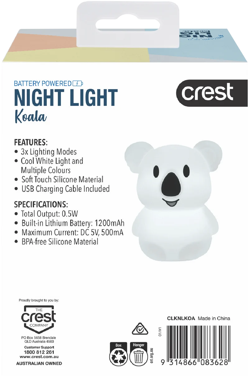 Crest Kids Multi-Coloured Rechargeable Night Light Koala