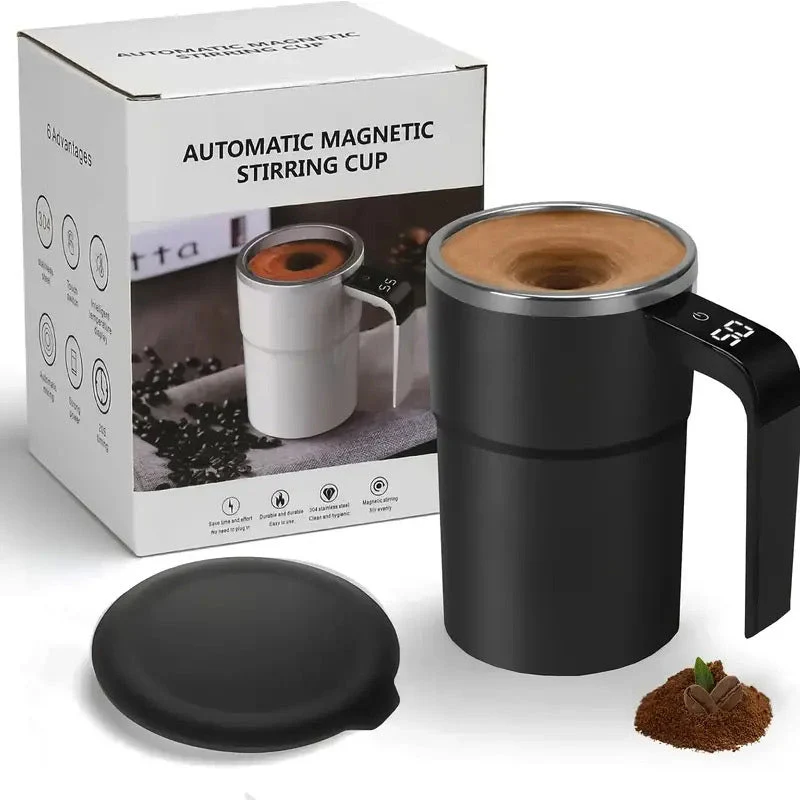 Selbstrührende Tasse | Magnetische Rührfunktion mit Temperaturanzeige & Edelstahl für Kaffee, Shakes und Getränke