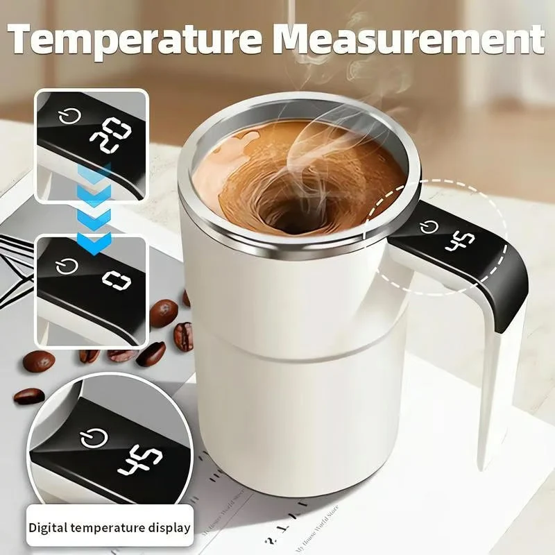Selbstrührende Tasse | Magnetische Rührfunktion mit Temperaturanzeige & Edelstahl für Kaffee, Shakes und Getränke