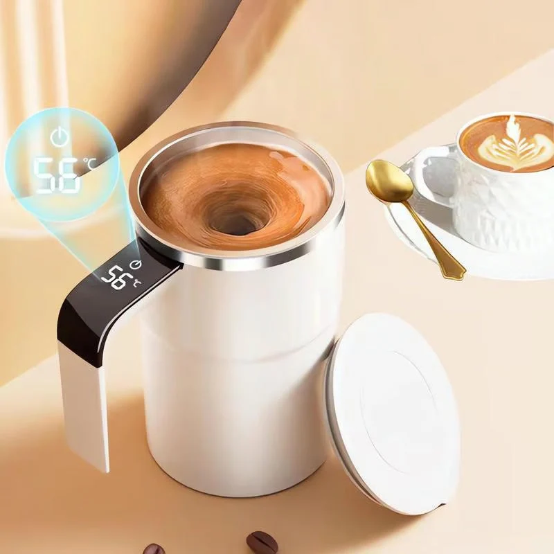 Selbstrührende Tasse | Magnetische Rührfunktion mit Temperaturanzeige & Edelstahl für Kaffee, Shakes und Getränke
