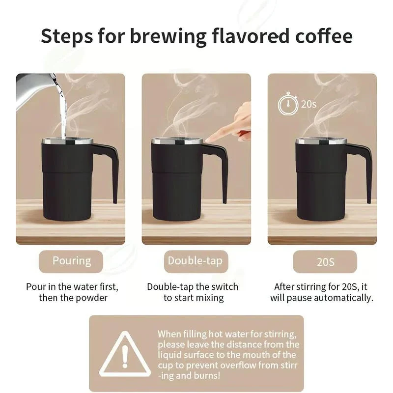 Selbstrührende Tasse | Magnetische Rührfunktion mit Temperaturanzeige & Edelstahl für Kaffee, Shakes und Getränke