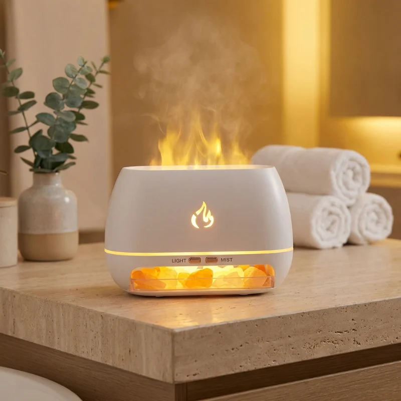 Aroma Diffuser | Luftbefeuchter mit Himalaya-Salz und LED-Flammeneffekt