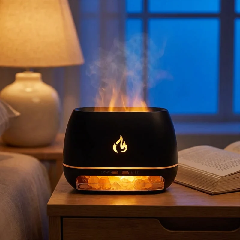 Aroma Diffuser | Luftbefeuchter mit Himalaya-Salz und LED-Flammeneffekt