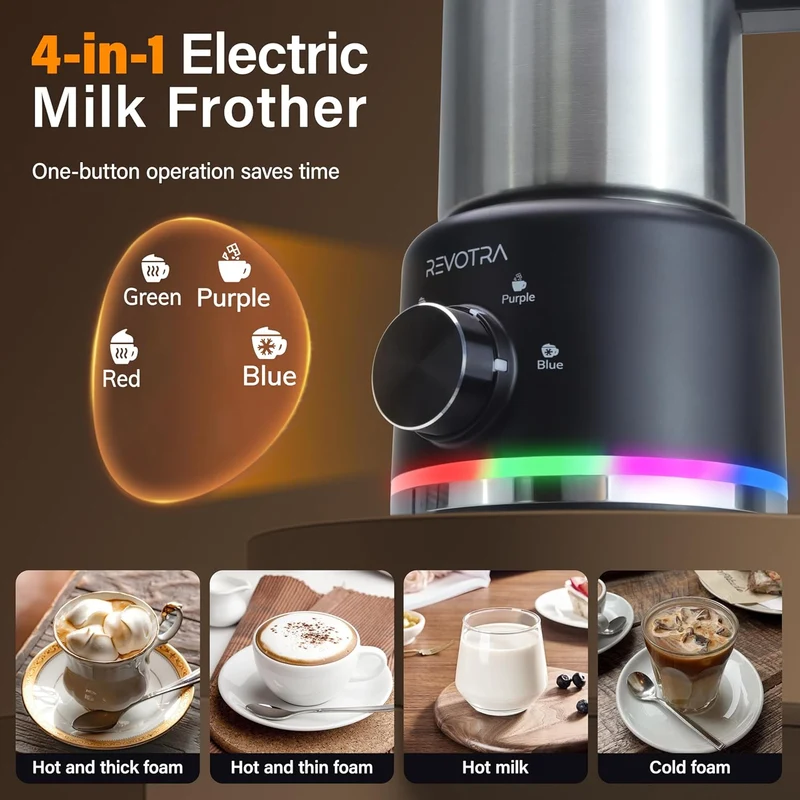 Milchaufschäumer Elektrisch | 4-in-1 Milchschäumer mit 500 ml Edelstahlbehälter