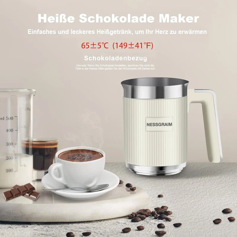Milchaufschäumer Elektrisch | 5-in-1 Milchschäumer mit Kakaofunktion & spülmaschinenfest