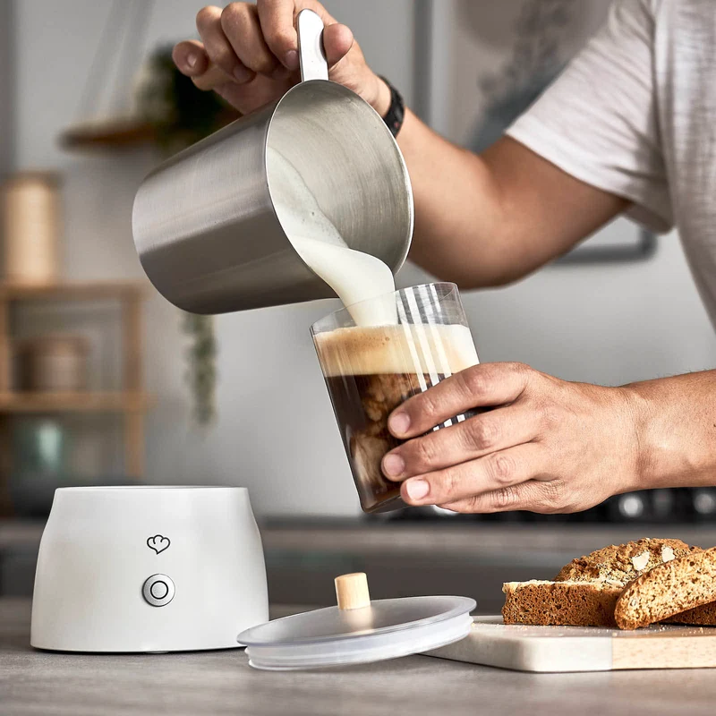 Elektrischer Milchaufschäumer mit 4 Programmen | Für heißen und kalten Milchschaum, Milch und heiße Schokolade