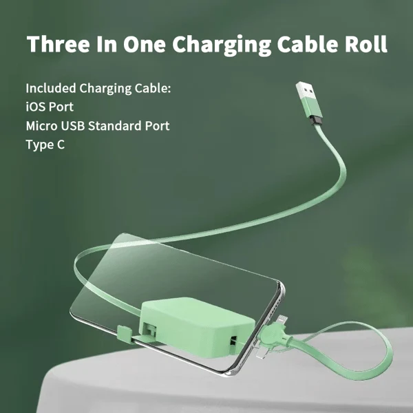 3-in-1 Ladekabel | Ausziehbares 1-m-Kabel mit USB-C, Micro-USB und Lightning-Anschluss für unterwegs