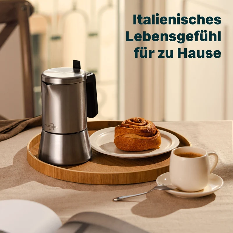 Espressokocher-Set | 3-teilig mit manueller Kaffeemühle, Milchaufschäumer und Zubehör für bis zu 6 Tassen