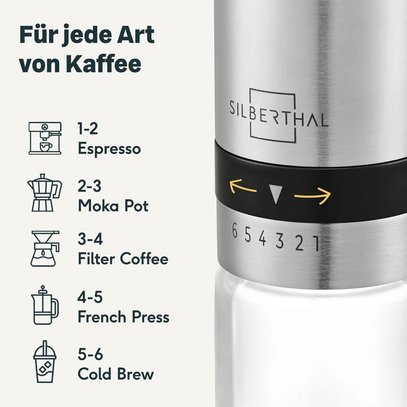 Espressokocher-Set | 3-teilig mit manueller Kaffeemühle, Milchaufschäumer und Zubehör für bis zu 6 Tassen