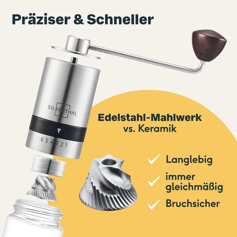 Espressokocher-Set | 3-teilig mit manueller Kaffeemühle, Milchaufschäumer und Zubehör für bis zu 6 Tassen