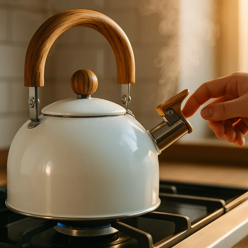 Wasserkessel für Induktion und Herd | 3-Liter-Edelstahlkessel im Retro-Look mit Flötenalarm und klappbarem Griff