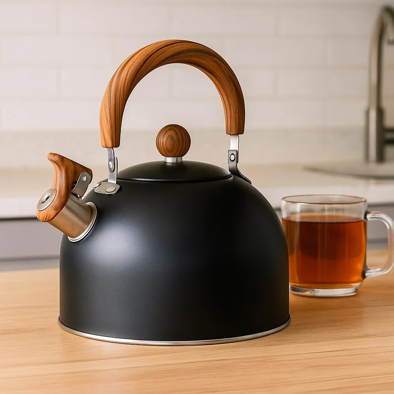 Wasserkessel für Induktion und Herd | 3-Liter-Edelstahlkessel im Retro-Look mit Flötenalarm und klappbarem Griff