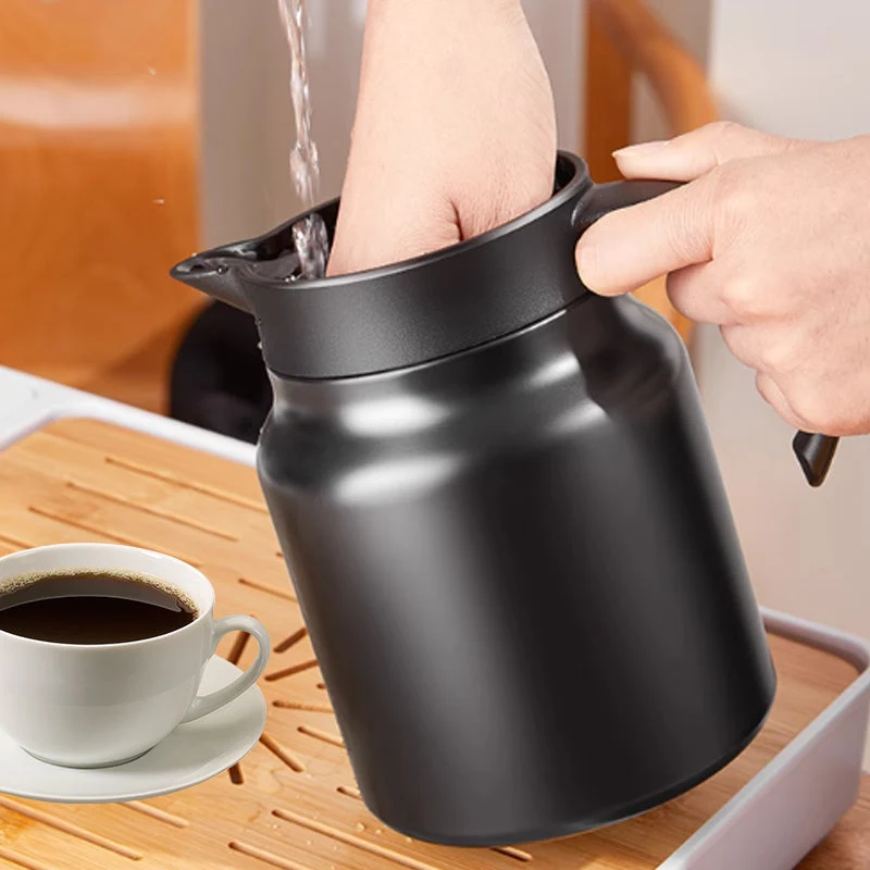 Edelstahl Thermoskanne | Auslaufsichere Isolierkanne mit Ein-Klick-Ausguss und getrenntem Teefilter für unterwegs