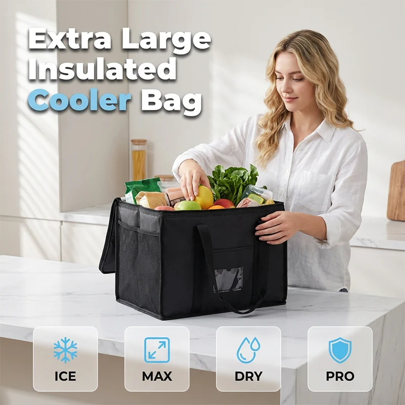 Isolierte Kühltasche | Wasserabweisende Thermotasche mit großem Stauraum für Einkäufe, Ausflüge und Catering