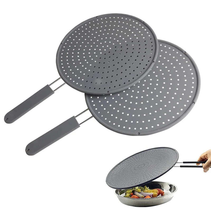 Spritzschutz für Pfannen | Hitzebeständiger Silikon-Deckel mit Edelstahlgriff für Töpfe und Pfannen bis 28 cm