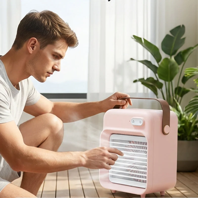 Tragbarer Mini-Luftkühler mit Sprühnebel | Wiederaufladbarer 2400 mAh Ventilator | 3 Geschwindigkeitsstufen