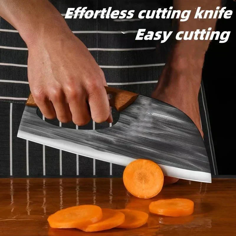 Küchenmesser aus Edelstahl mit ergonomischem Griff | Präzisionsmesser für Fleisch, Gemüse & Kräuter | Rutschfester Holzgriff