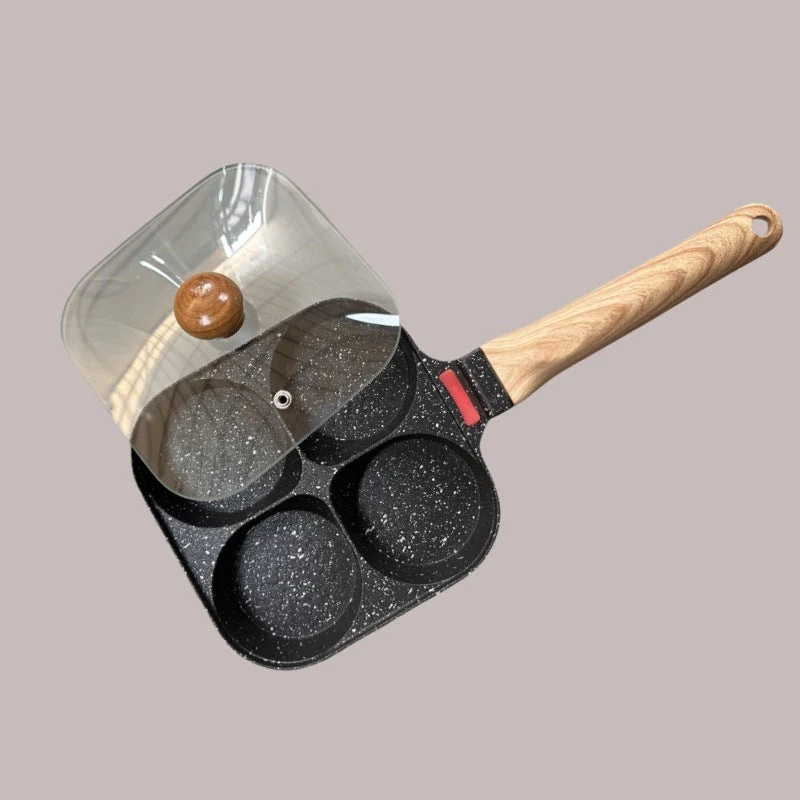 4-Loch Antihaft Frühstückspfanne | Multifunktionale Eierpfanne für Induktion, Gas & Elektro | 4-Kammer Bratpfanne