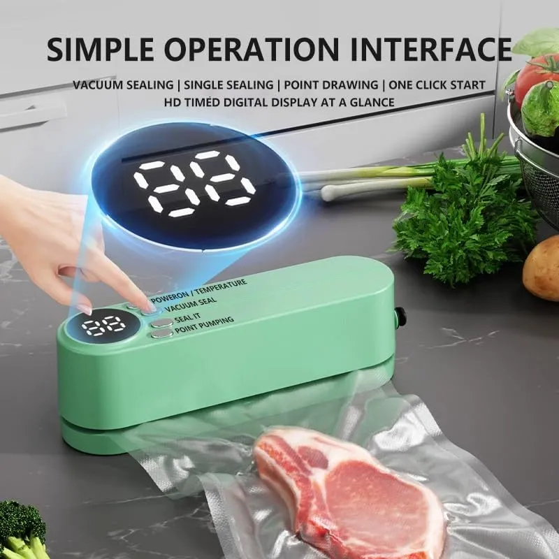 Kabelloser Vakuumierer mit USB-C | Kompaktes Vakuumiergerät für Lebensmittel | Frischhaltegerät mit 60 kPa Saugkraft