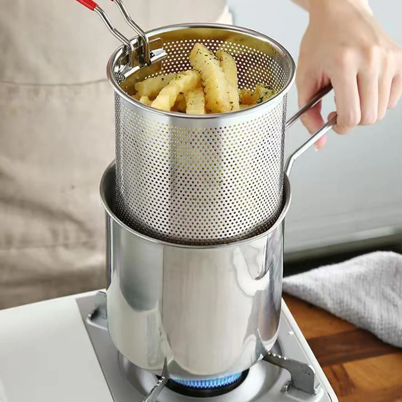 Edelstahl Frittiertopf mit Siebeinsatz | Öl-Sparender Frittier- & Kochtopf für Induktion und Gas | 13 cm