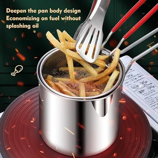 Edelstahl Frittiertopf mit Siebeinsatz | Öl-Sparender Frittier- & Kochtopf für Induktion und Gas | 13 cm