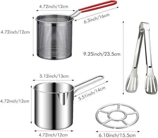 Edelstahl Frittiertopf mit Siebeinsatz | Öl-Sparender Frittier- & Kochtopf für Induktion und Gas | 13 cm