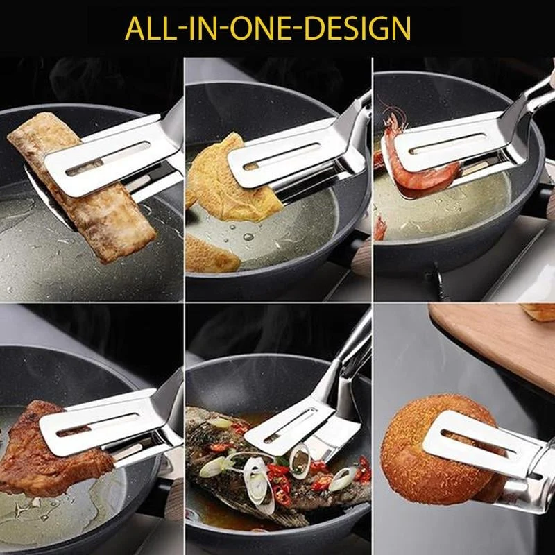 Edelstahl Küchenzange mit Wender | 2-in-1 Grillzange aus 304 Edelstahl | Kochzange für Grill, Pfanne & Küche