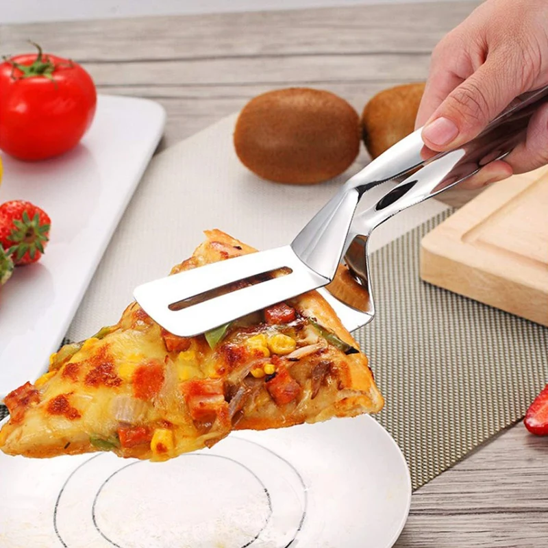 Edelstahl Küchenzange mit Wender | 2-in-1 Grillzange aus 304 Edelstahl | Kochzange für Grill, Pfanne & Küche