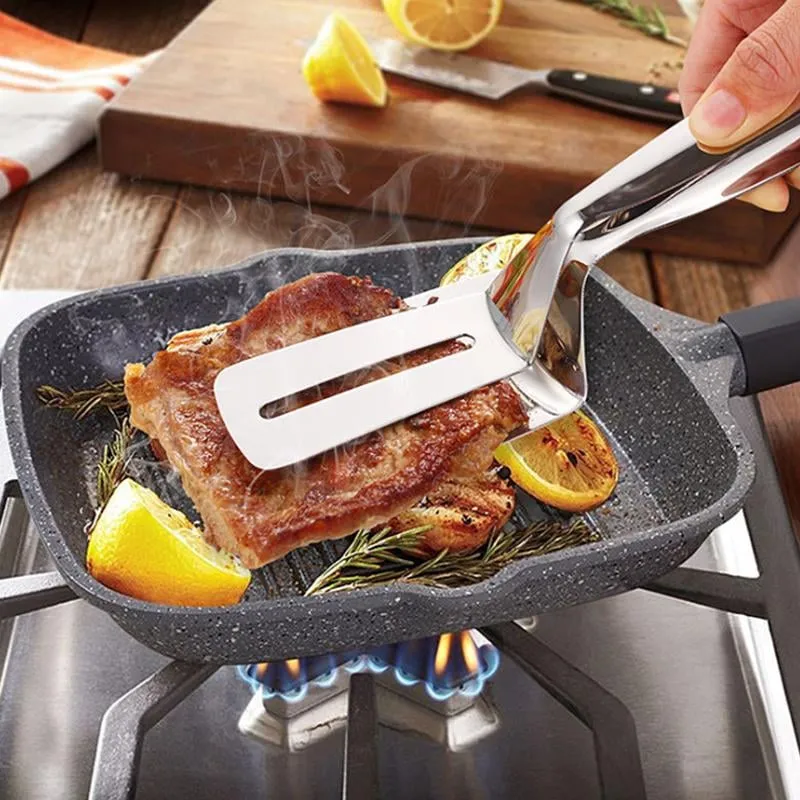 2-in-1 Grill- & Küchenzange aus Edelstahl mit Pfannenwender | 304 Edelstahl | Wenden, Greifen & Servieren mit nur einem Werkzeug | 26,2 cm