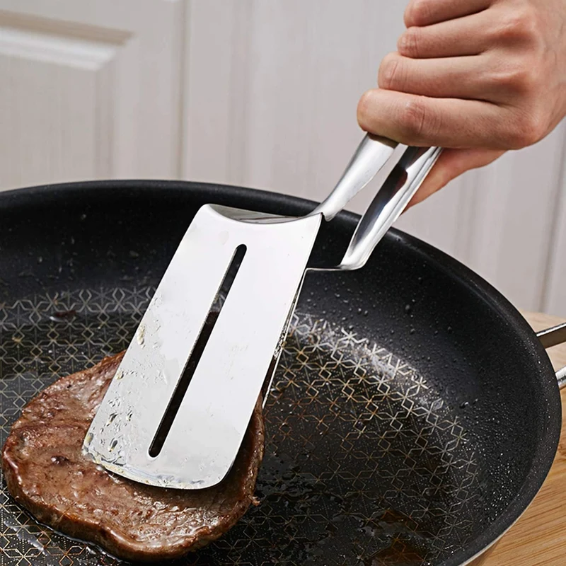 2-in-1 Grill- & Küchenzange aus Edelstahl mit Pfannenwender | 304 Edelstahl | Wenden, Greifen & Servieren mit nur einem Werkzeug | 26,2 cm