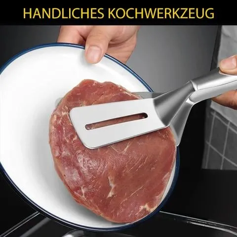 2-in-1 Grill- & Küchenzange aus Edelstahl mit Pfannenwender | 304 Edelstahl | Wenden, Greifen & Servieren mit nur einem Werkzeug | 26,2 cm