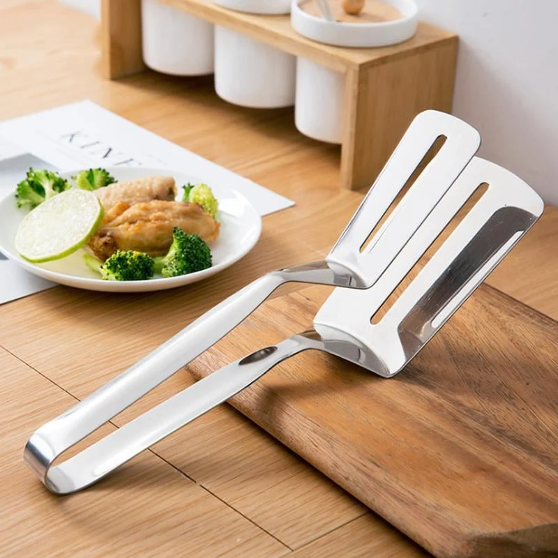 2-in-1 Grill- & Küchenzange aus Edelstahl mit Pfannenwender | 304 Edelstahl | Wenden, Greifen & Servieren mit nur einem Werkzeug | 26,2 cm