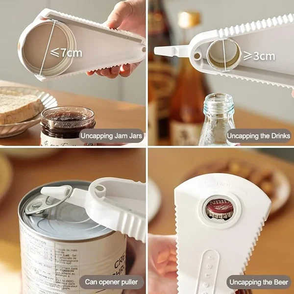 Multifunktionaler 6-in-1 Dosen- & Flaschenöffner mit Anti-Rutsch-Griff | Für Gläser, Flaschen & Verpackungen | 19×9 cm Küchenhelfer