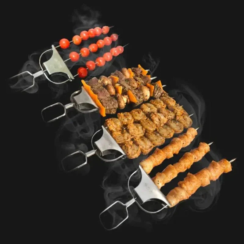 Edelstahl Grillspieße mit 9 Zinken – BlazeTrio für gleichmäßiges Garen von Fleisch, Fisch & Gemüse | Spülmaschinenfest | inkl. Oxford-Tasche