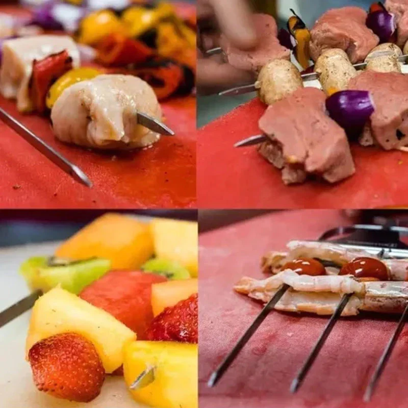 Edelstahl Grillspieße mit 9 Zinken – BlazeTrio für gleichmäßiges Garen von Fleisch, Fisch & Gemüse | Spülmaschinenfest | inkl. Oxford-Tasche