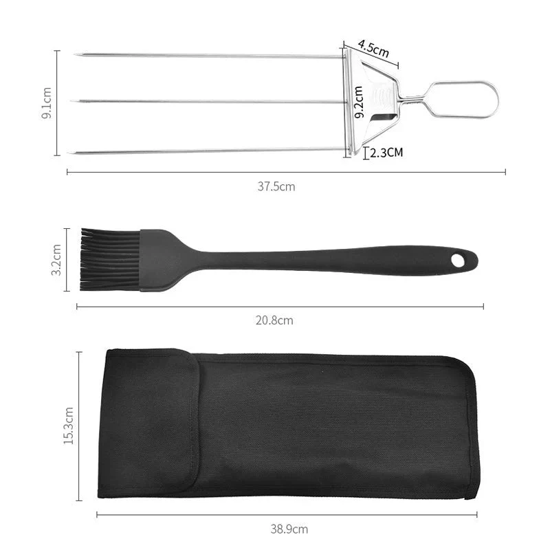 Edelstahl Grillspieße mit 9 Zinken – BlazeTrio für gleichmäßiges Garen von Fleisch, Fisch & Gemüse | Spülmaschinenfest | inkl. Oxford-Tasche