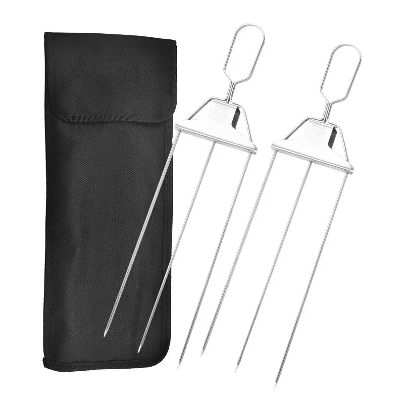 Edelstahl Grillspieße mit 9 Zinken – BlazeTrio für gleichmäßiges Garen von Fleisch, Fisch & Gemüse | Spülmaschinenfest | inkl. Oxford-Tasche