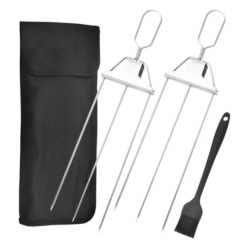 Edelstahl Grillspieße mit 9 Zinken – BlazeTrio für gleichmäßiges Garen von Fleisch, Fisch & Gemüse | Spülmaschinenfest | inkl. Oxford-Tasche