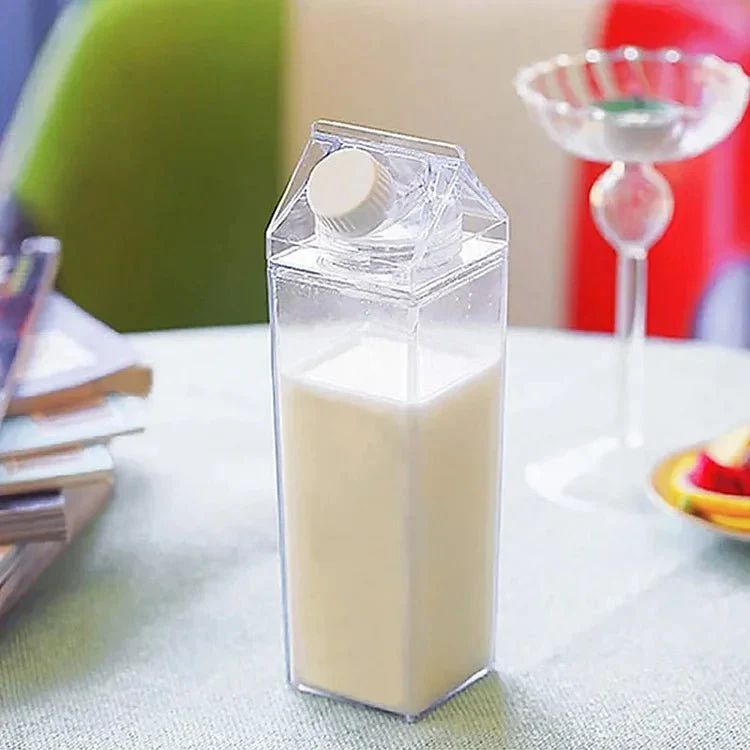 Trinkflasche im Milchpackungs-Design 500/1000 ml – HydraCube | 100% auslaufsicher, BPA-frei | Füllstand sofort sichtbar