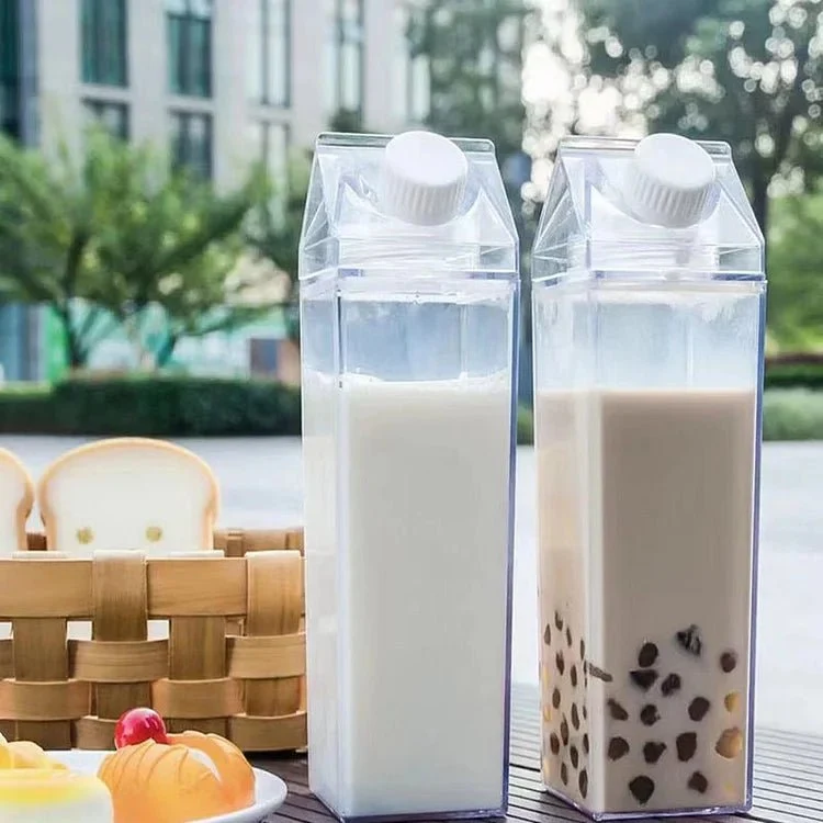Trinkflasche im Milchpackungs-Design 500/1000 ml – HydraCube | 100% auslaufsicher, BPA-frei | Füllstand sofort sichtbar