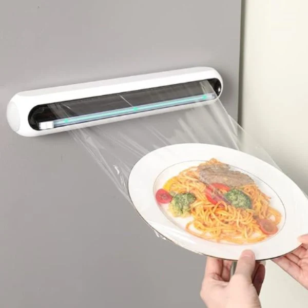 Folienspender mit Präzisions-Schneider für Frischhaltefolie & Alufolie | Für 15–30 cm Rollen | Magnetdeckel, Saugnäpfe, kompakt