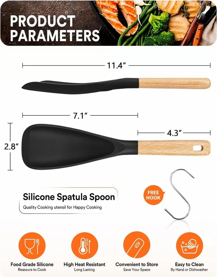 Multifunktionaler Kochlöffel & Pfannenwender | Hitzebeständig bis 230°C, BPA-freies Silikon | Schonend für Antihaft | 29×7 cm