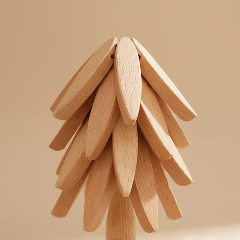 Holz-Untersetzer Set mit Halter | 3 Hitzebeständige Topfuntersetzer aus Hartholz | Stapelbar für Küche & Esstisch