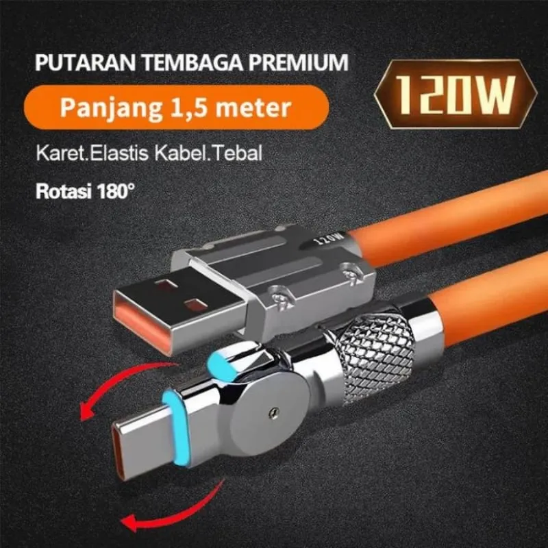 Schnellladekabel mit LED-Lichteffekt | 540° drehbarer Stecker | USB Kabel mit Schnellladung