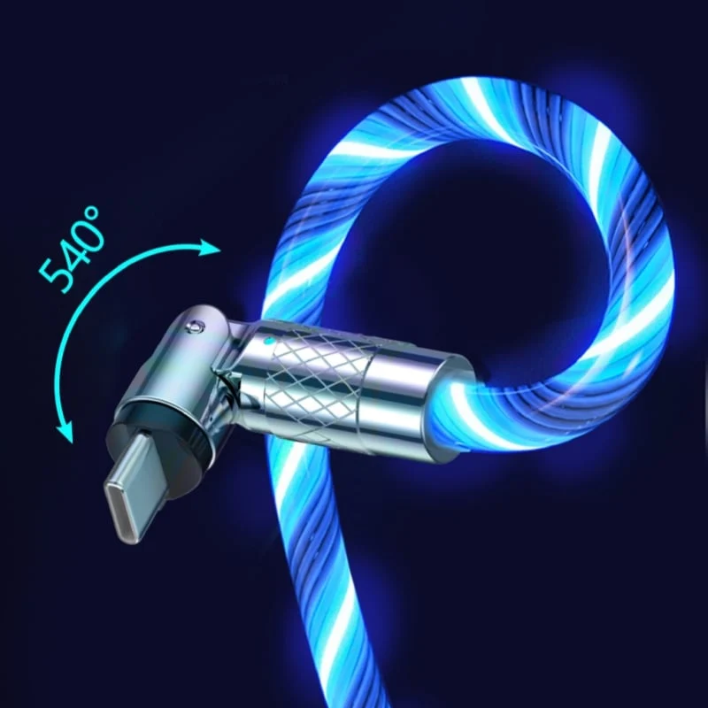 Schnellladekabel mit LED-Lichteffekt | 540° drehbarer Stecker | USB Kabel mit Schnellladung