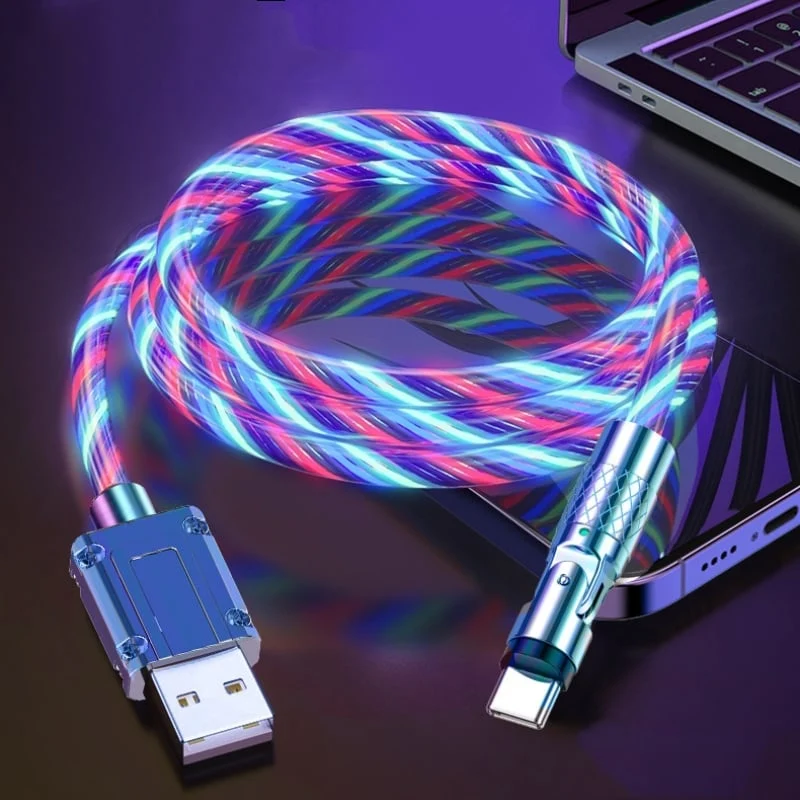 Schnellladekabel mit LED-Lichteffekt | 540° drehbarer Stecker | USB Kabel mit Schnellladung