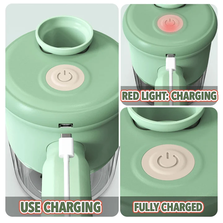 Elektrischer 4-in-1-Zerkleinerer für die Küche | Kabelloser Gemüseschneider mit Klingen & Bürste | USB-C