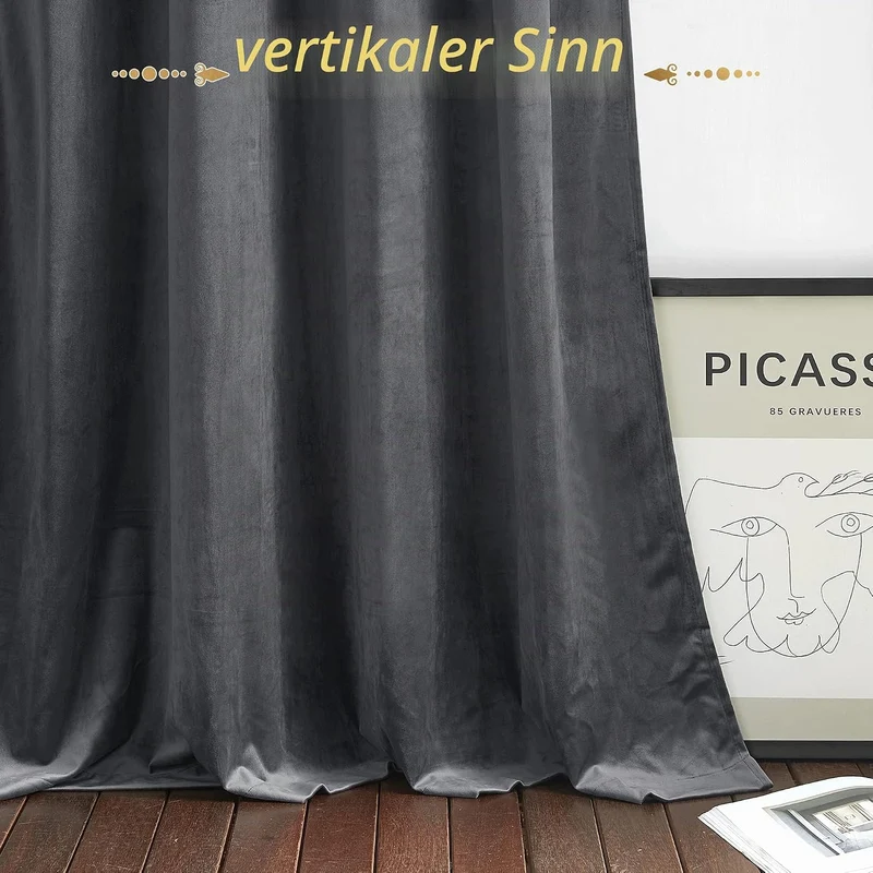 PONY DANCE Schlafzimmer Gardinen und Vorhänge Samt Grau (300g/m²) Schwere Vorhänge Kälteschutz Therm